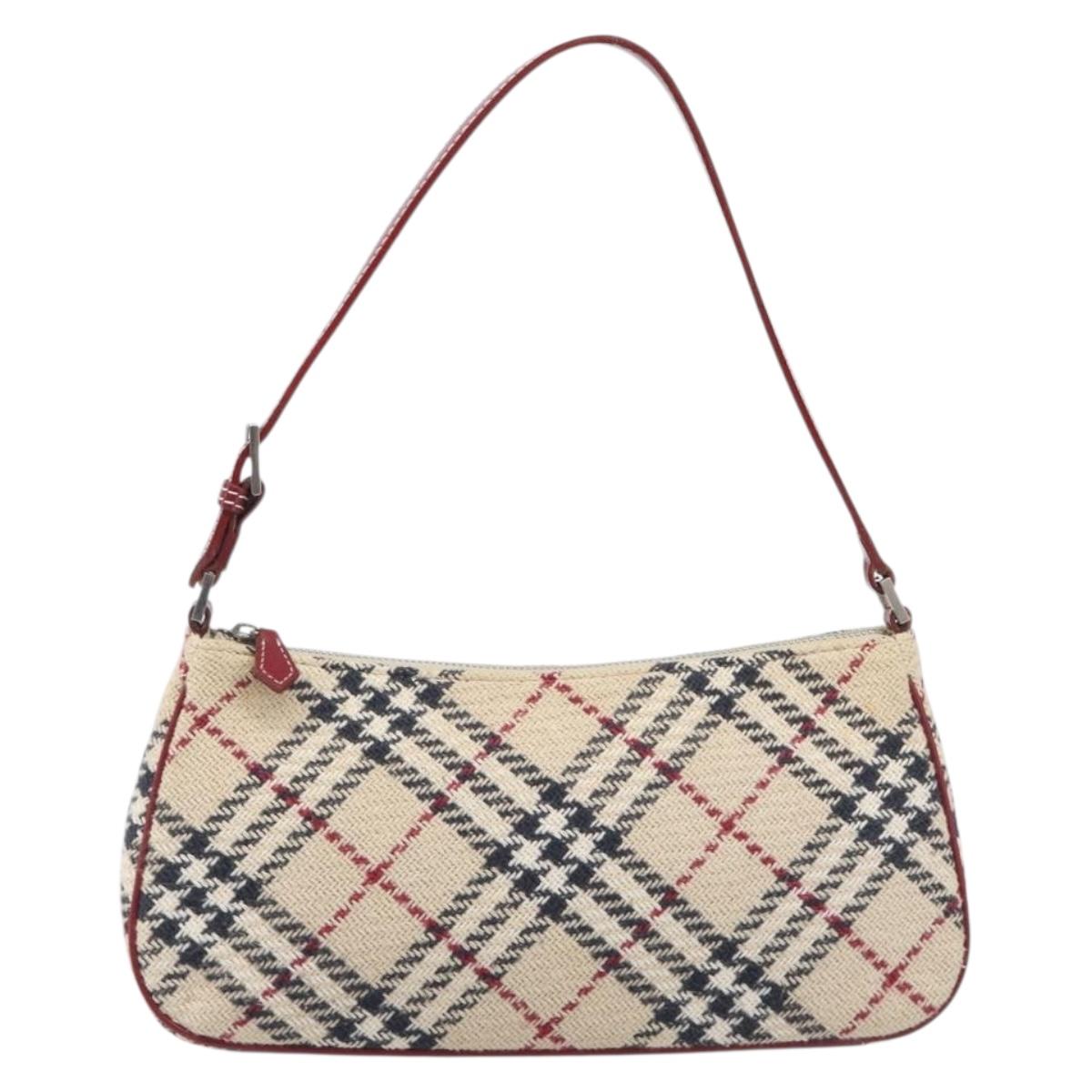 BURBERRY Nova Check Blue Label Hand Bag Canvas Beige Silver Auth 205362V
