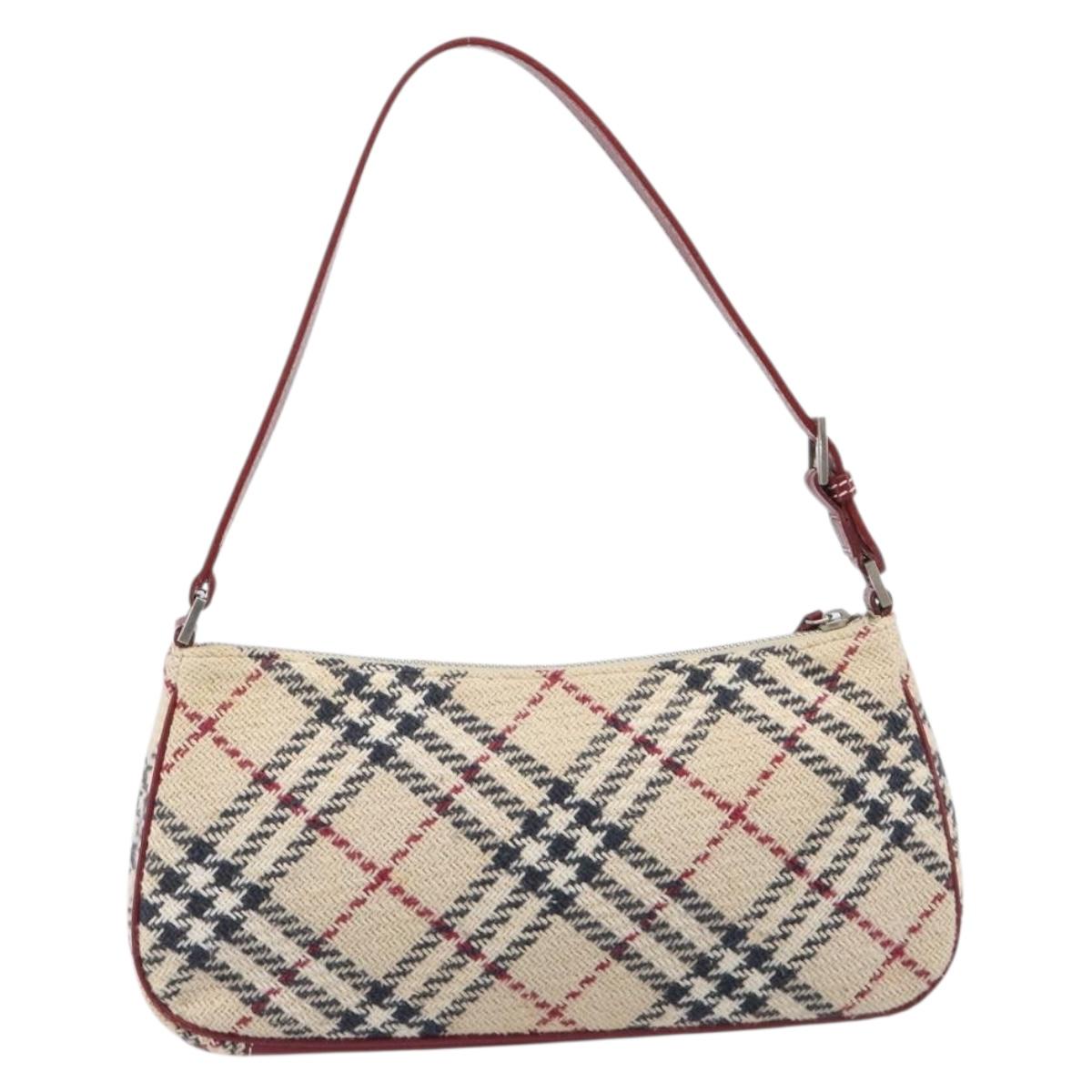 BURBERRY Nova Check Blue Label Hand Bag Canvas Beige Silver Auth 205362V