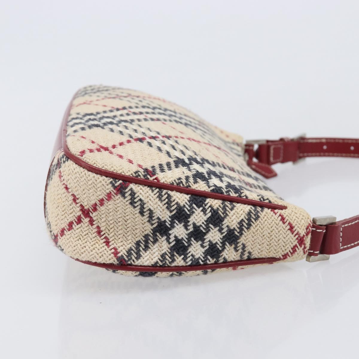 BURBERRY Nova Check Blue Label Hand Bag Canvas Beige Silver Auth 205362V