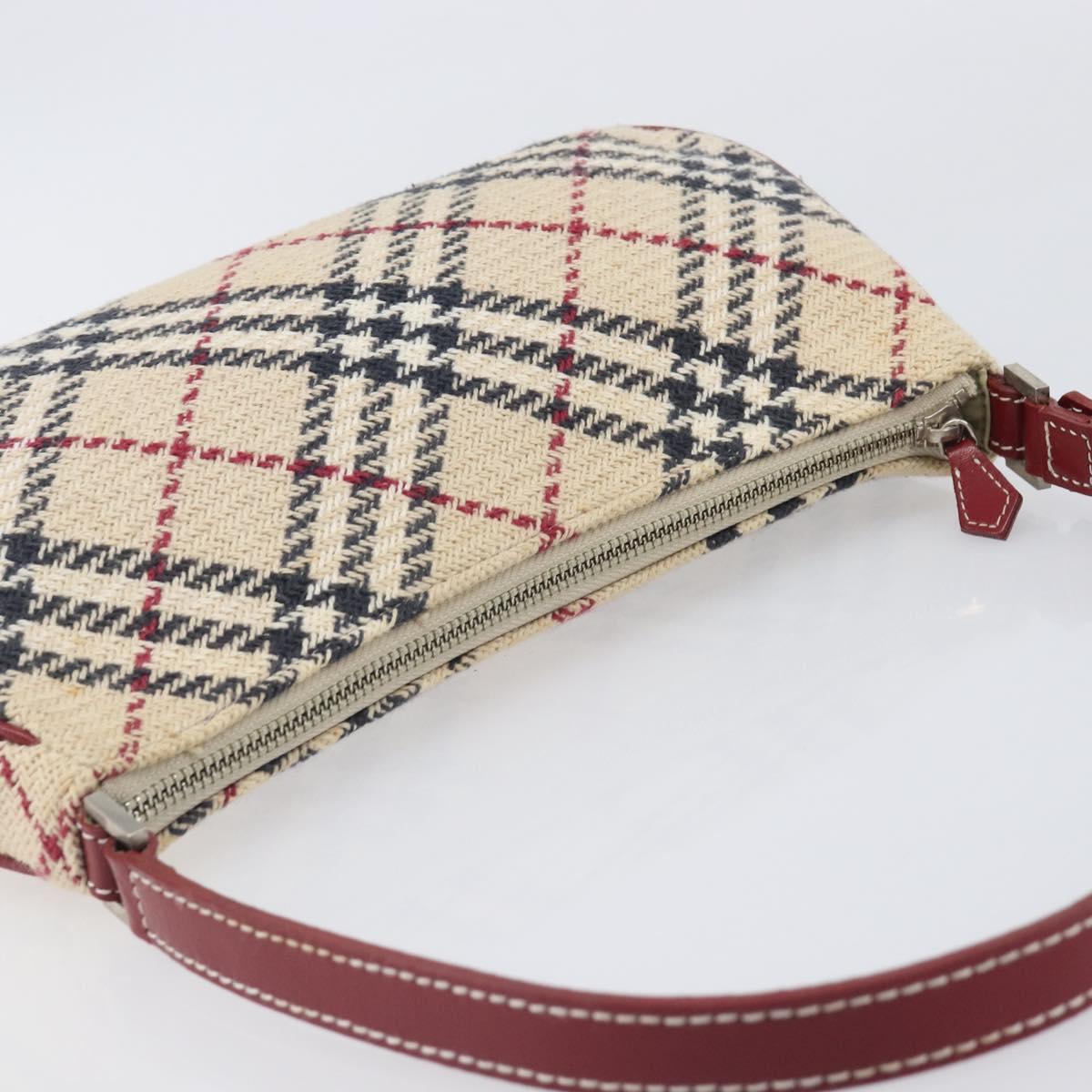 BURBERRY Nova Check Blue Label Hand Bag Canvas Beige Silver Auth 205362V