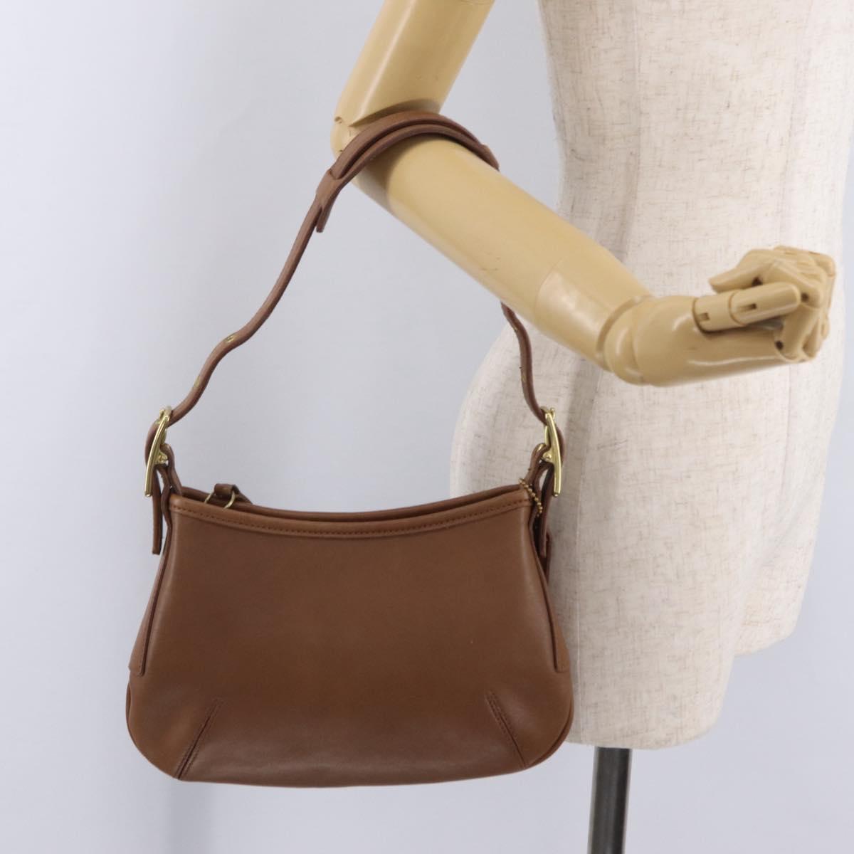 Coach Hand Bag Leather Brown Gold Auth 205368A