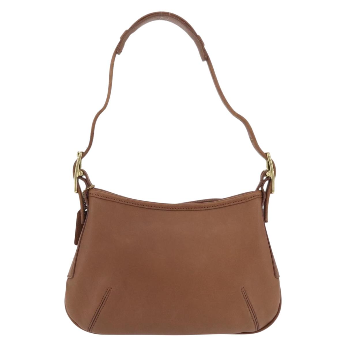 Coach Hand Bag Leather Brown Gold Auth 205368A