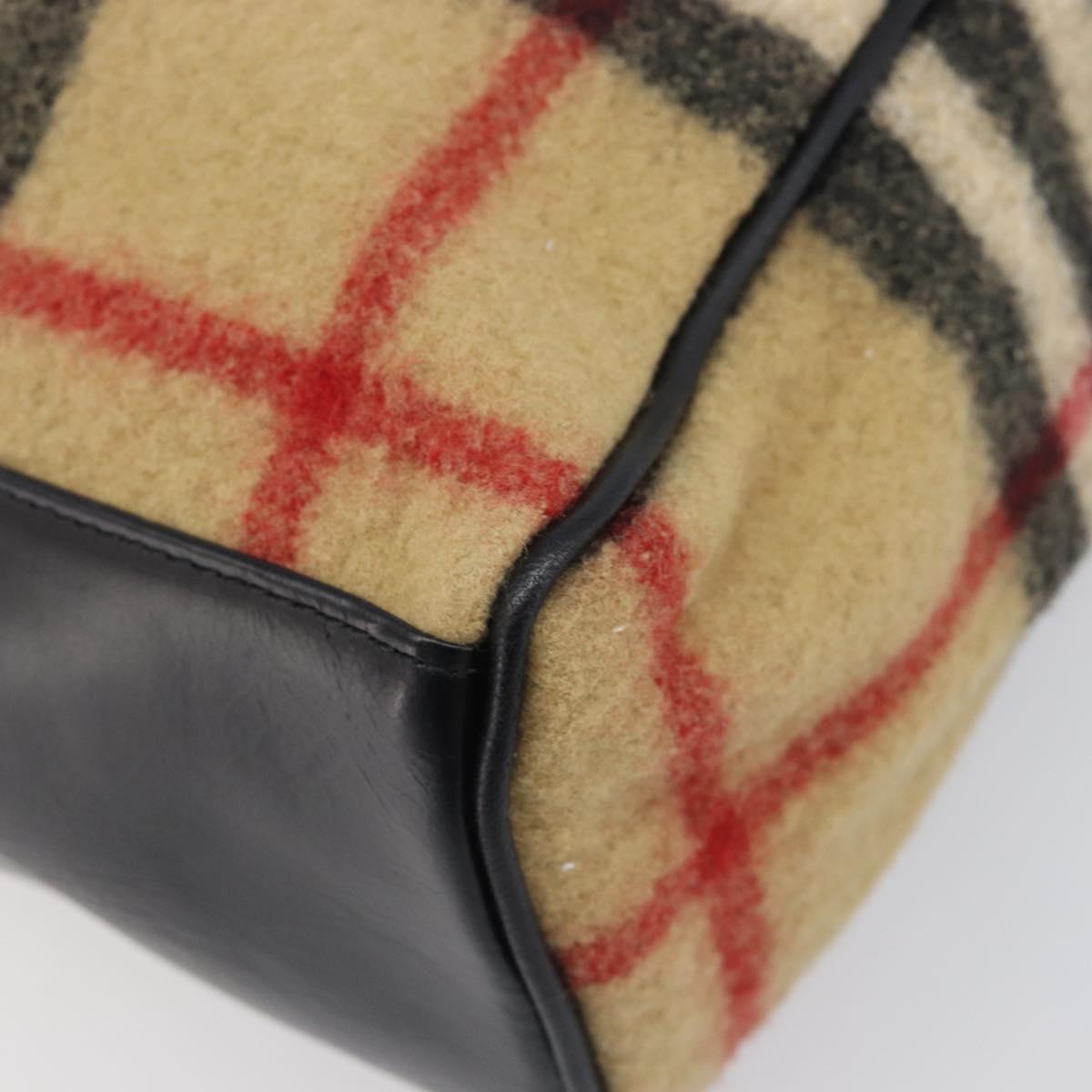BURBERRY Nova Check Blue Label Tote Bag Wool Beige Silver Auth 205370V