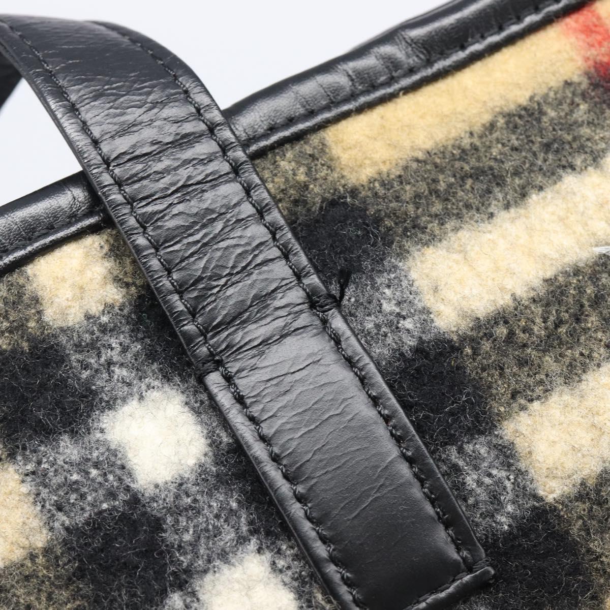BURBERRY Nova Check Blue Label Tote Bag Wool Beige Silver Auth 205370V