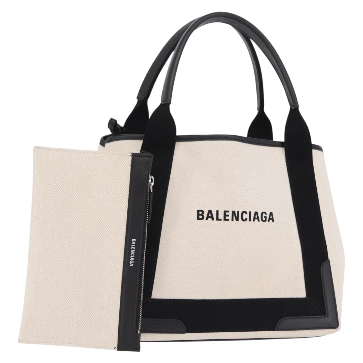 Balenciaga Navy Cabas Hand Bag Canvas White Silver 339933 Auth 205373V