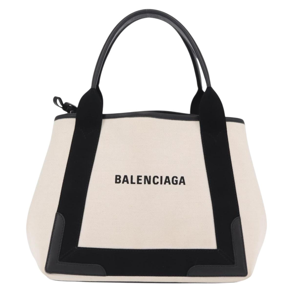 Balenciaga Navy Cabas Hand Bag Canvas White Silver 339933 Auth 205373V