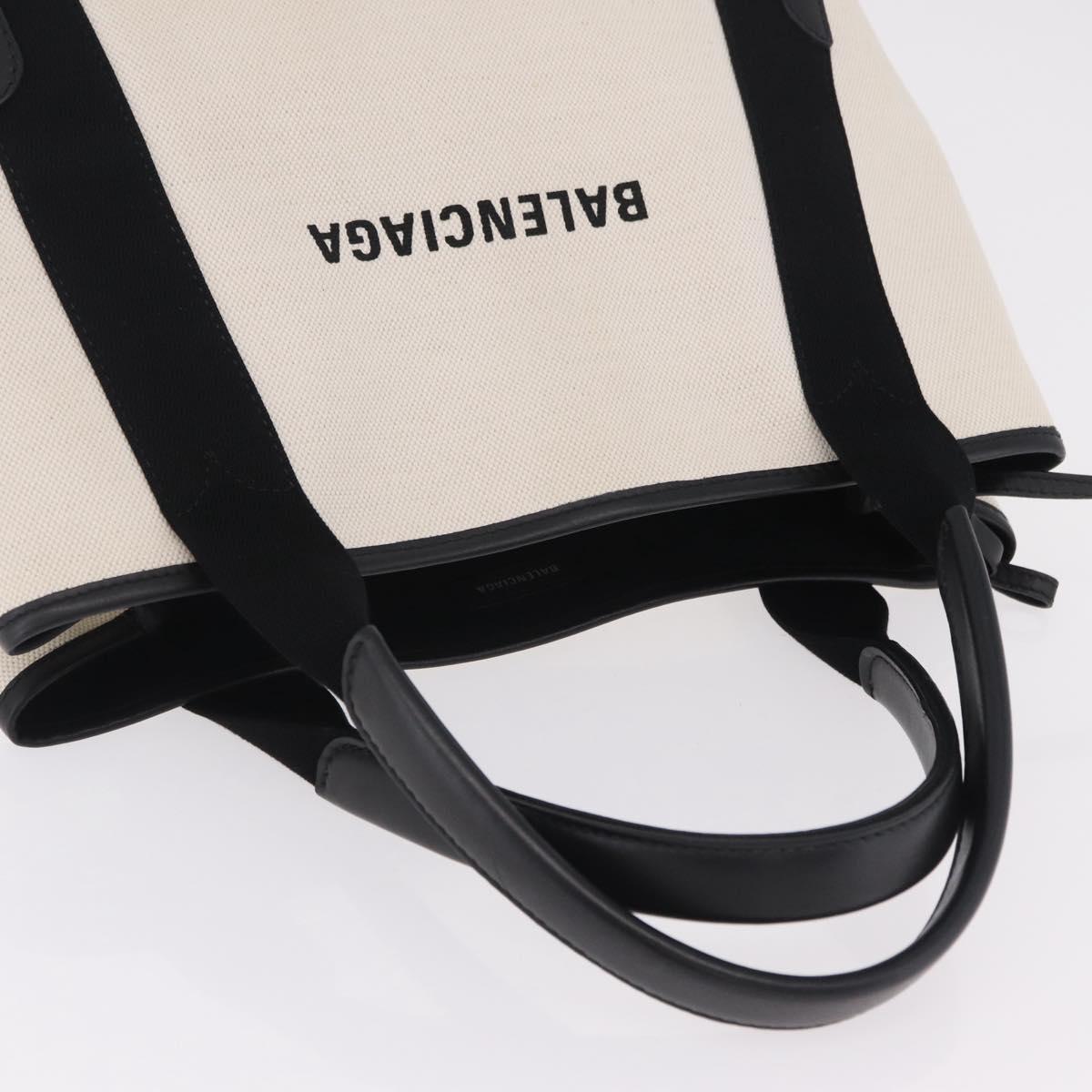 Balenciaga Navy Cabas Hand Bag Canvas White Silver 339933 Auth 205373V