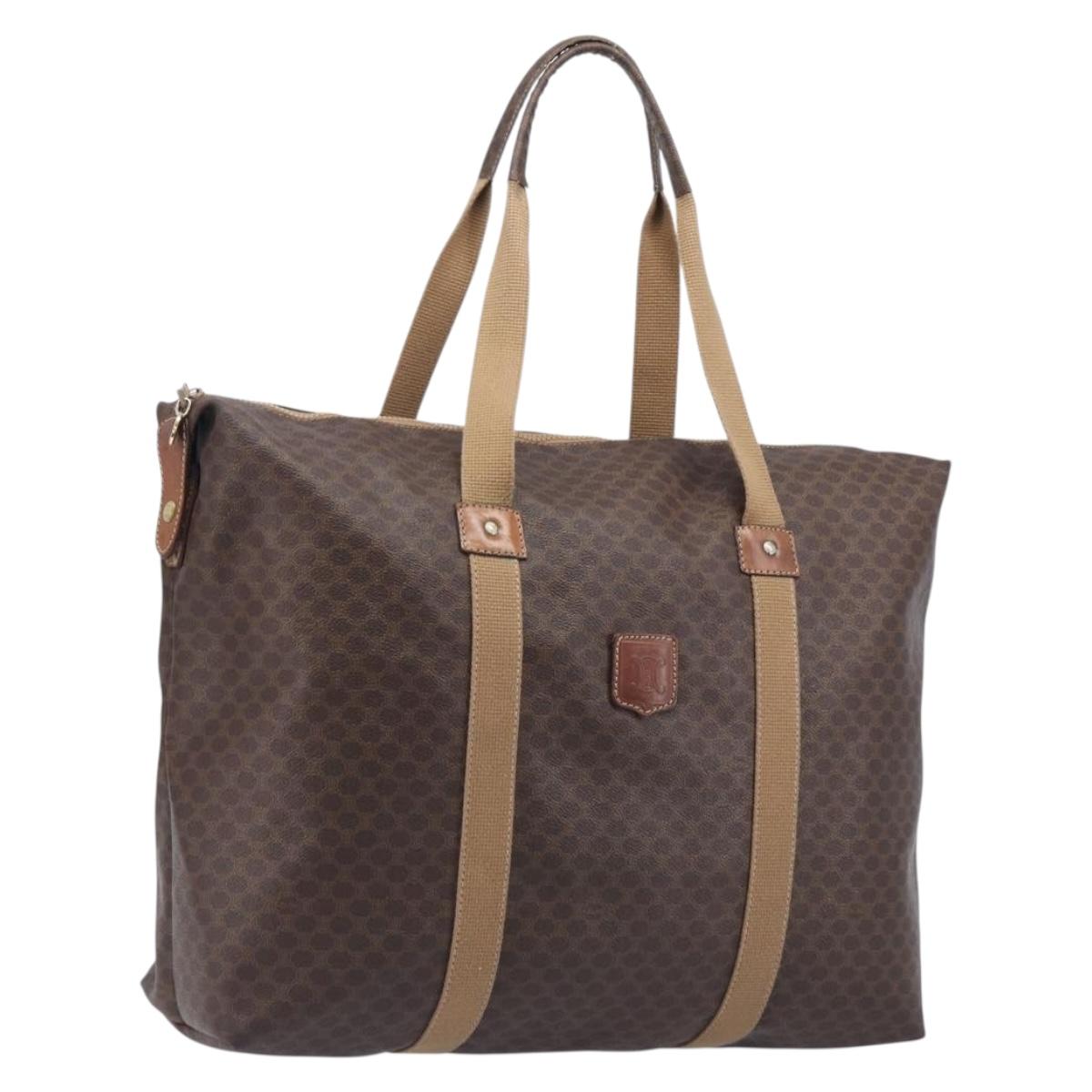 CELINE Macadam Canvas Boston Bag PVC Leather Brown Gold Auth 205375A