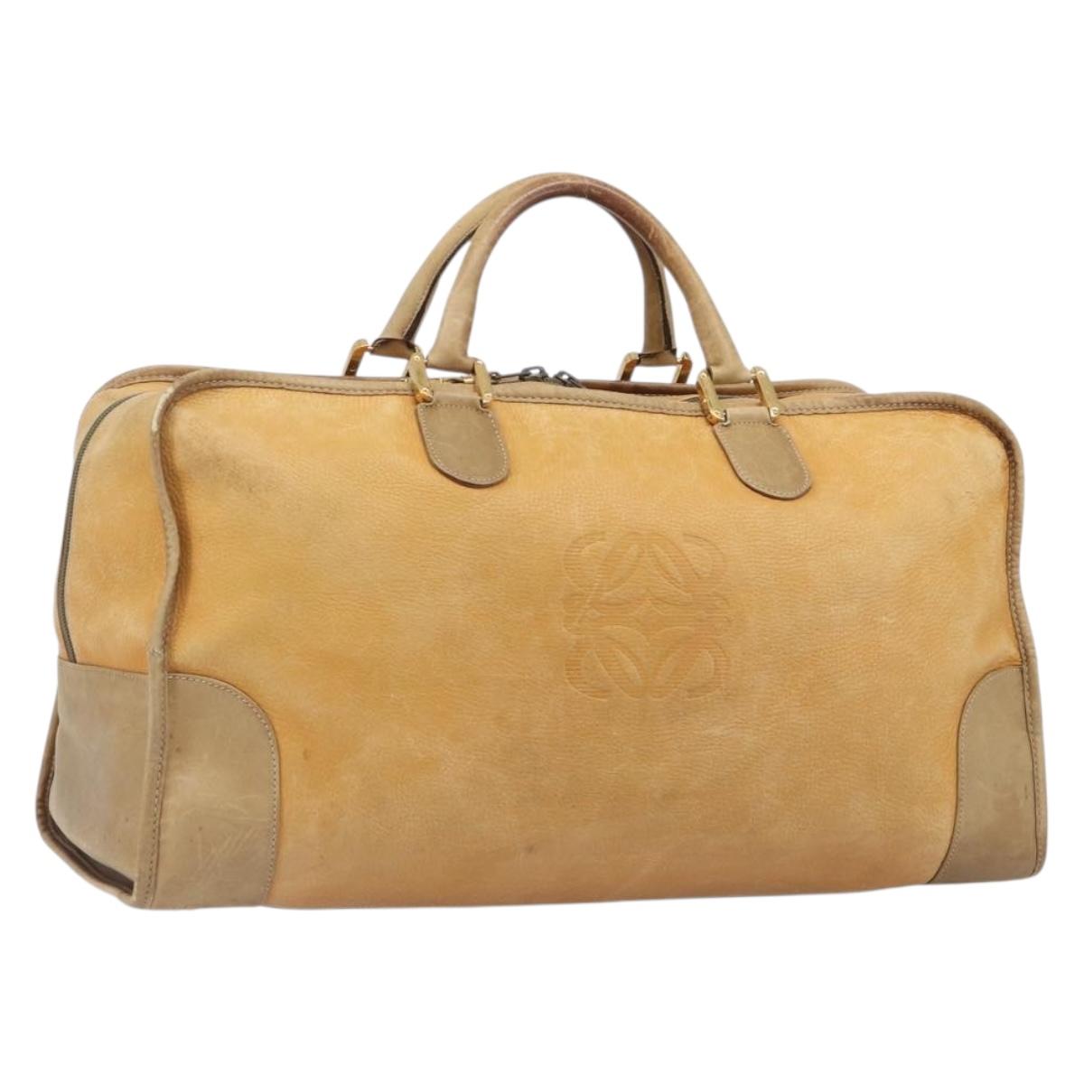LOEWE Boston Bag Leather Beige Gold Auth 205378