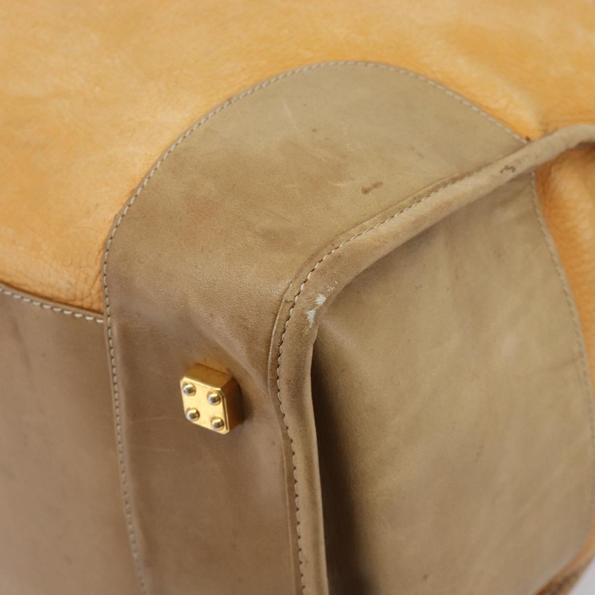 LOEWE Boston Bag Leather Beige Gold Auth 205378