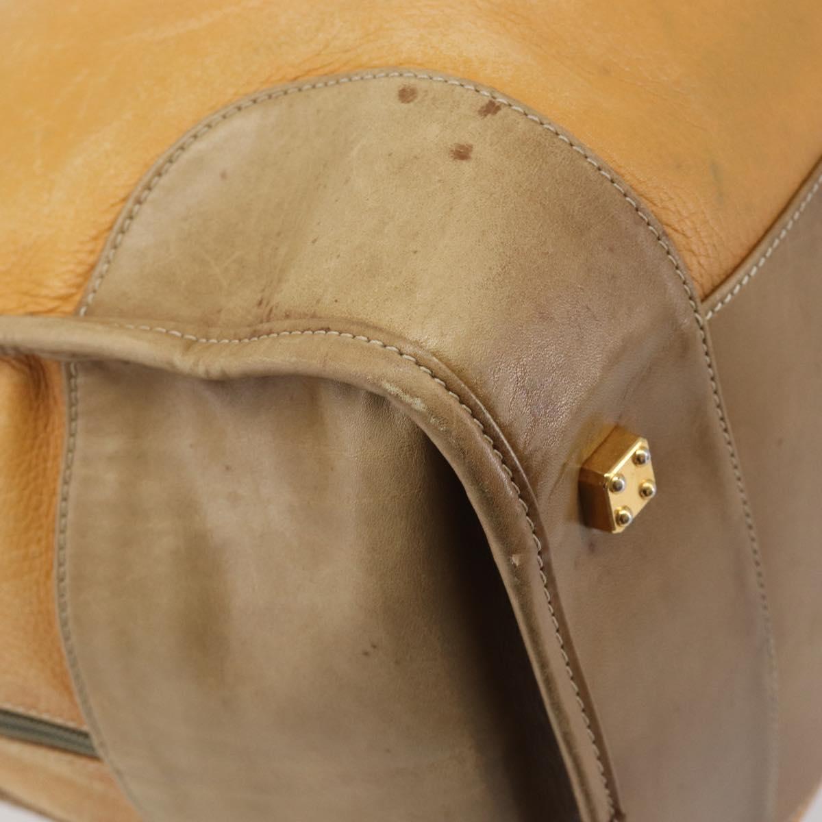 LOEWE Boston Bag Leather Beige Gold Auth 205378