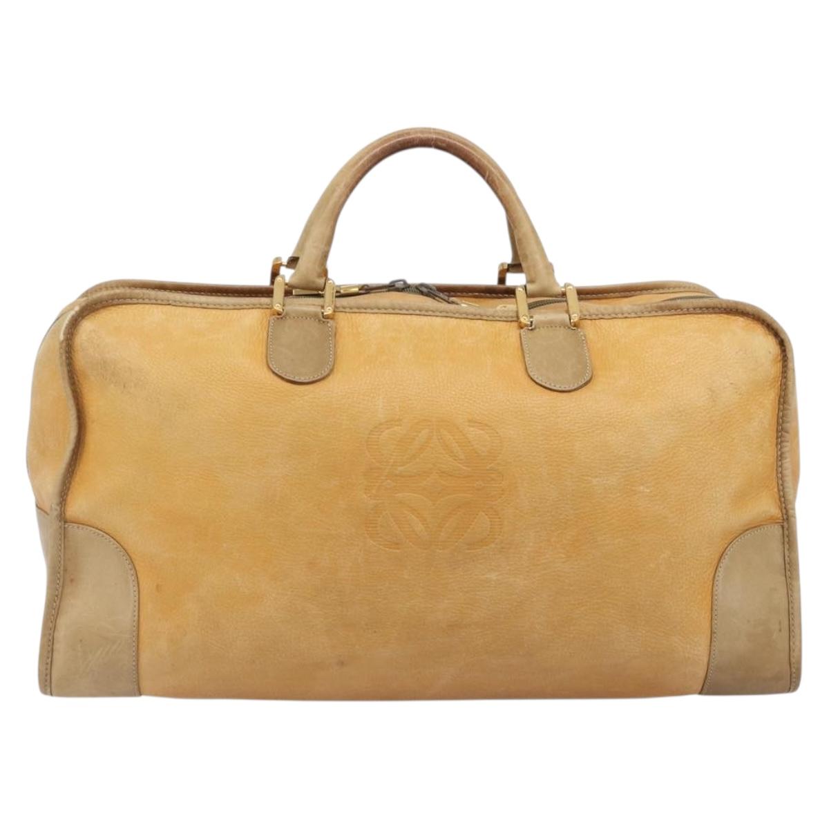 LOEWE Boston Bag Leather Beige Gold Auth 205378