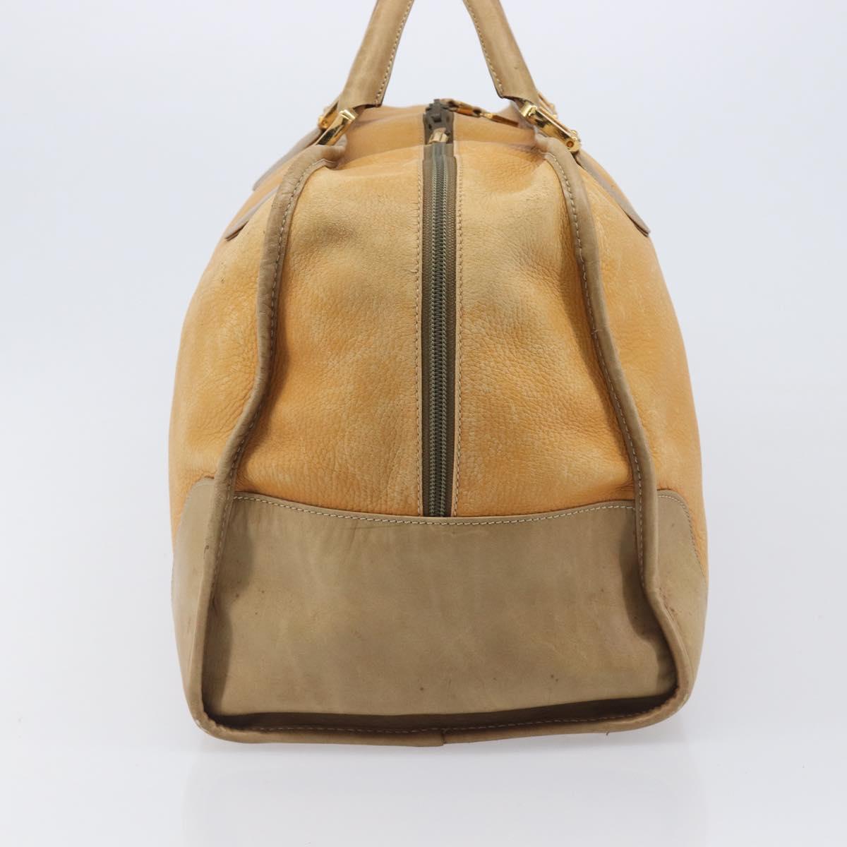 LOEWE Boston Bag Leather Beige Gold Auth 205378