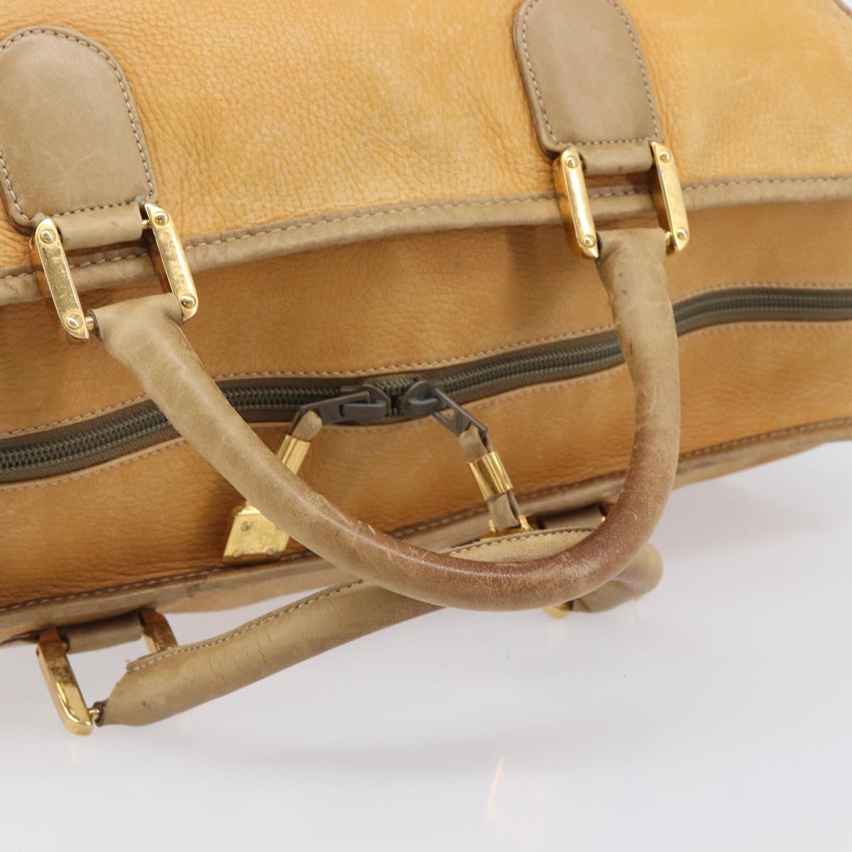 LOEWE Boston Bag Leather Beige Gold Auth 205378