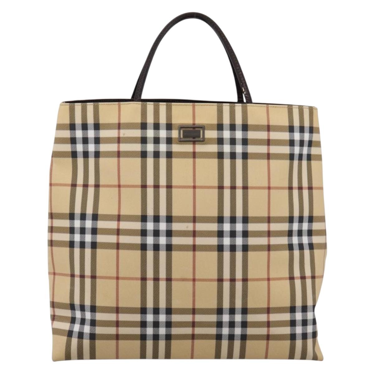 BURBERRY Nova Check Tote Bag PVC Beige Silver Auth 205379