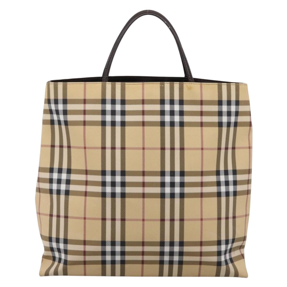BURBERRY Nova Check Tote Bag PVC Beige Silver Auth 205379