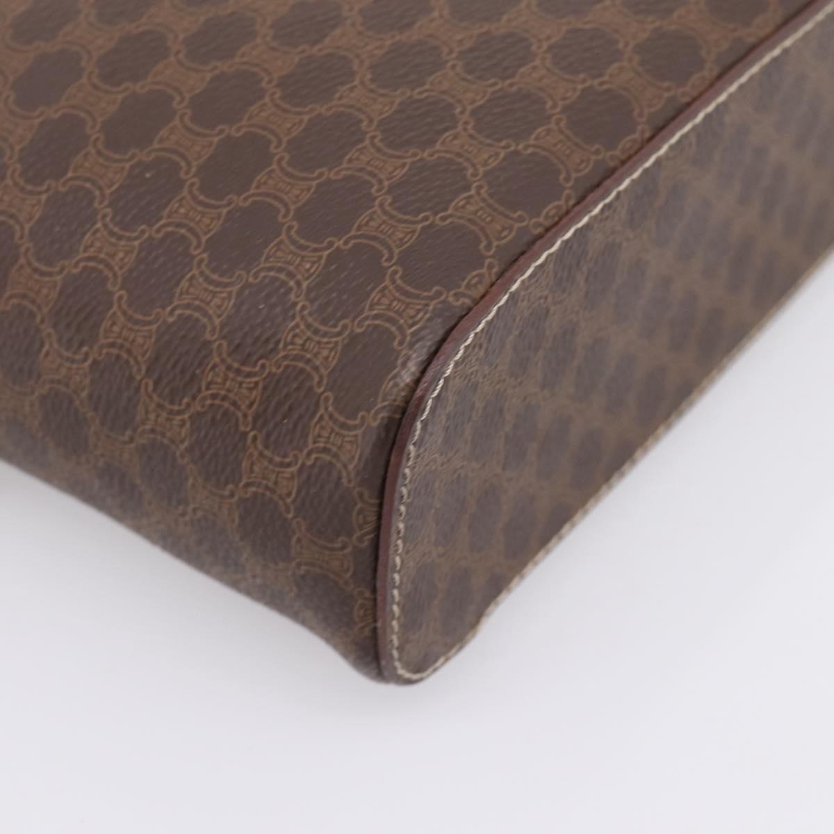 CELINE Macadam Canvas Vanity Cosmetic Pouch PVC Leather Brown Gold Auth 205380A