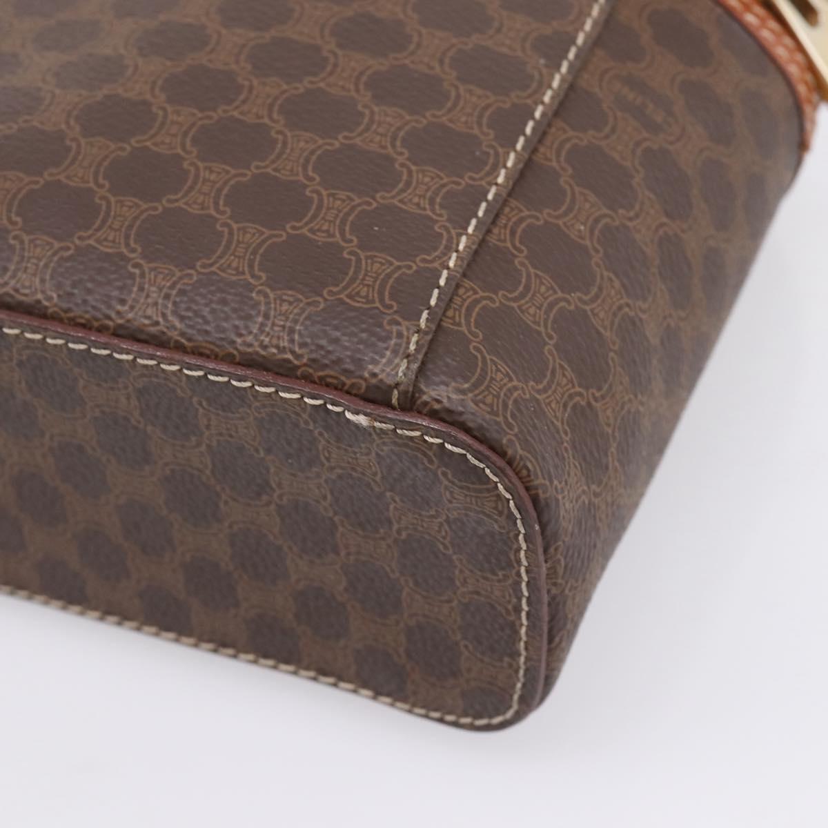 CELINE Macadam Canvas Vanity Cosmetic Pouch PVC Leather Brown Gold Auth 205380A