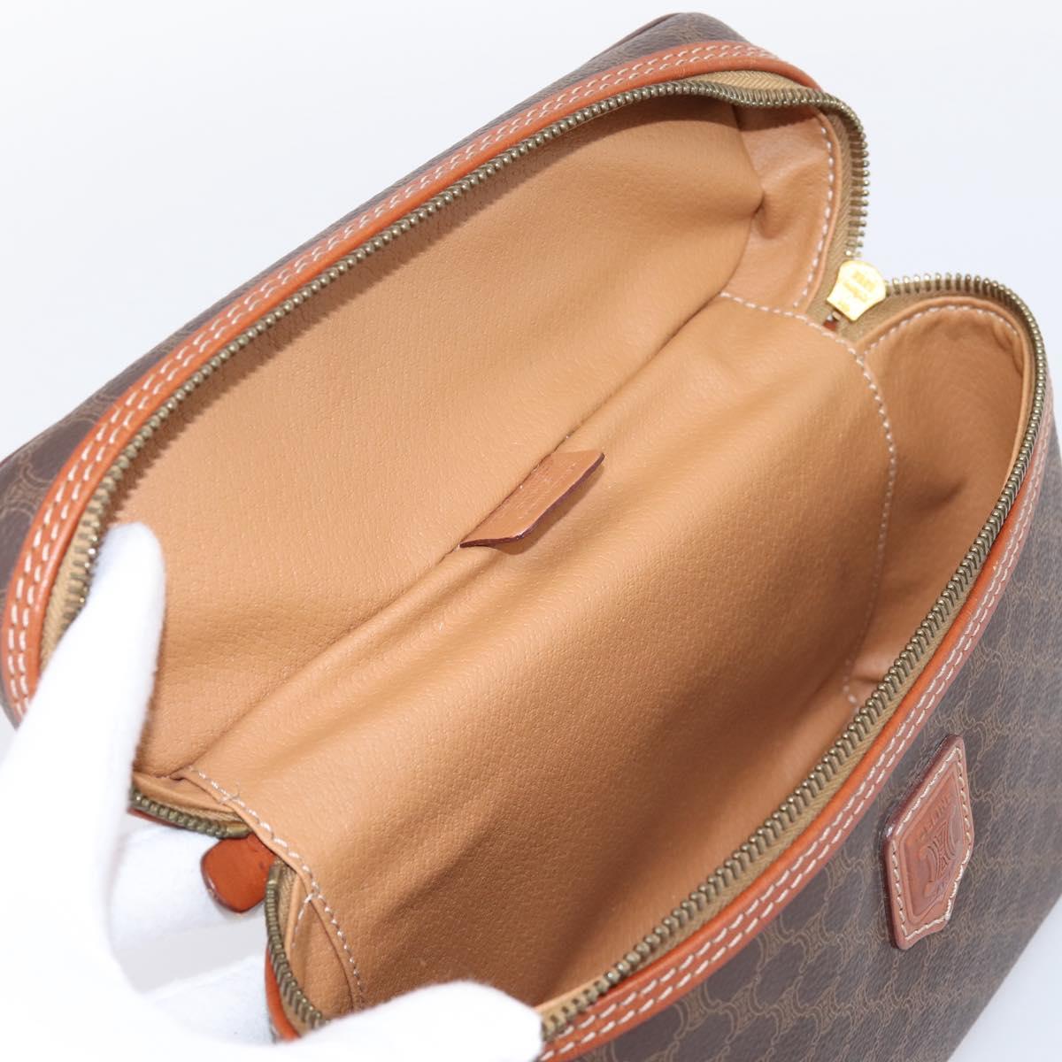 CELINE Macadam Canvas Vanity Cosmetic Pouch PVC Leather Brown Gold Auth 205380A