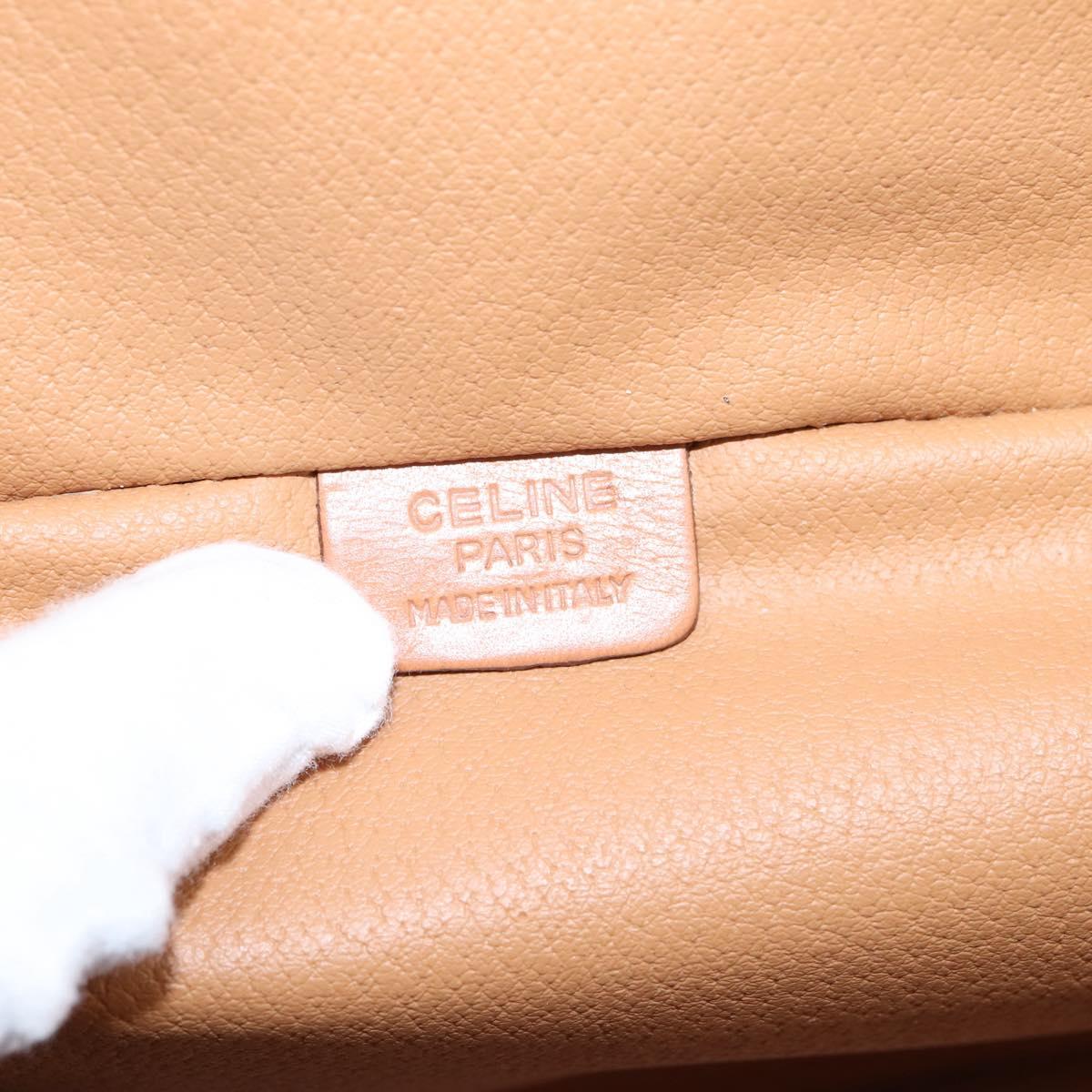 CELINE Macadam Canvas Vanity Cosmetic Pouch PVC Leather Brown Gold Auth 205380A