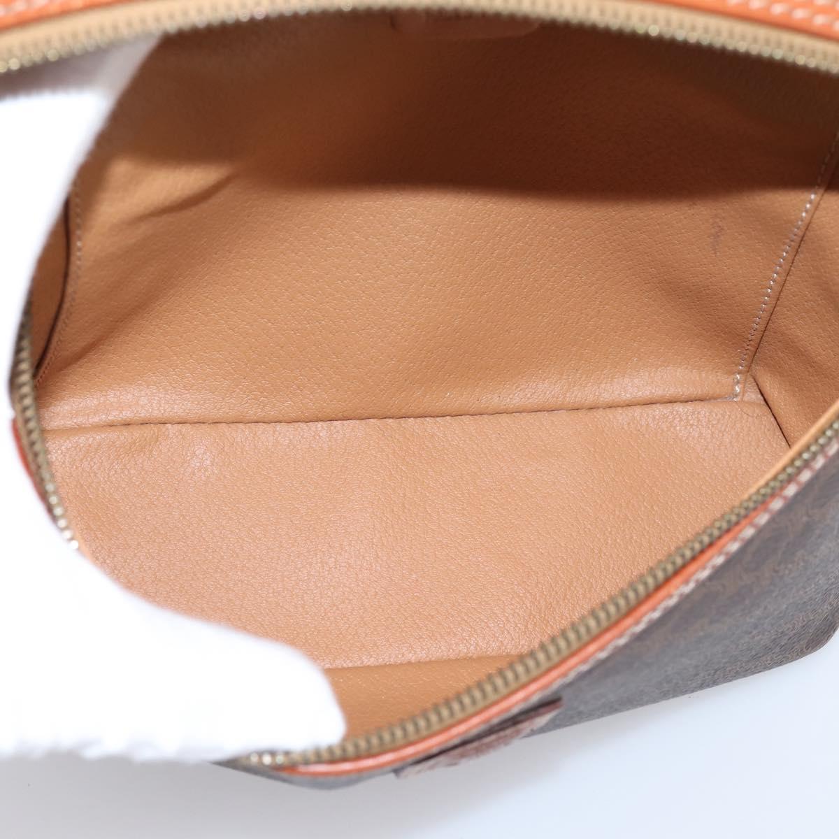 CELINE Macadam Canvas Vanity Cosmetic Pouch PVC Leather Brown Gold Auth 205380A