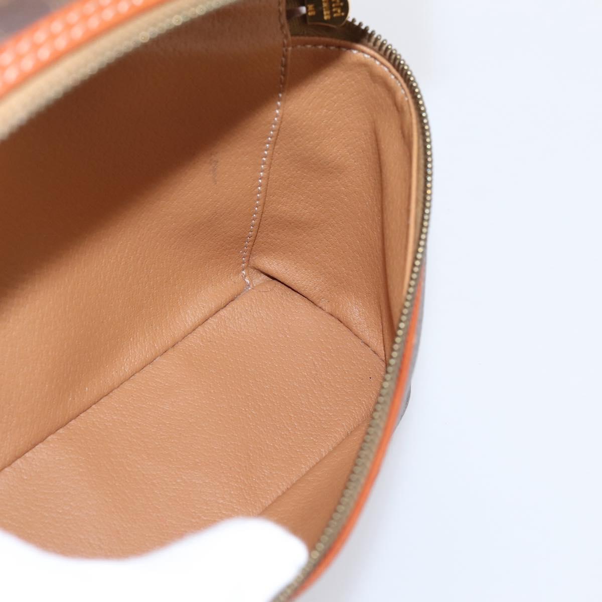 CELINE Macadam Canvas Vanity Cosmetic Pouch PVC Leather Brown Gold Auth 205380A