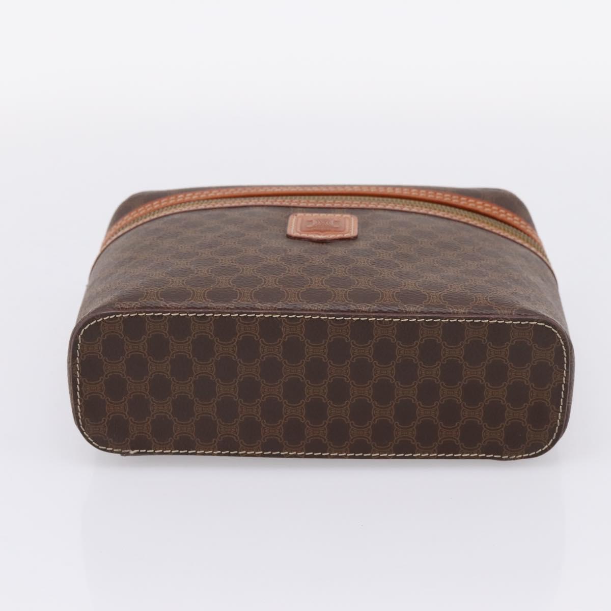 CELINE Macadam Canvas Vanity Cosmetic Pouch PVC Leather Brown Gold Auth 205380A