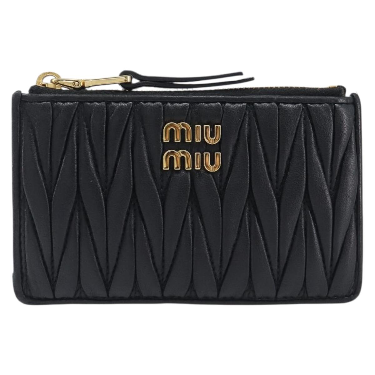 Miu Miu Matelasse Coin Purse Leather Black Gold Auth 205381A