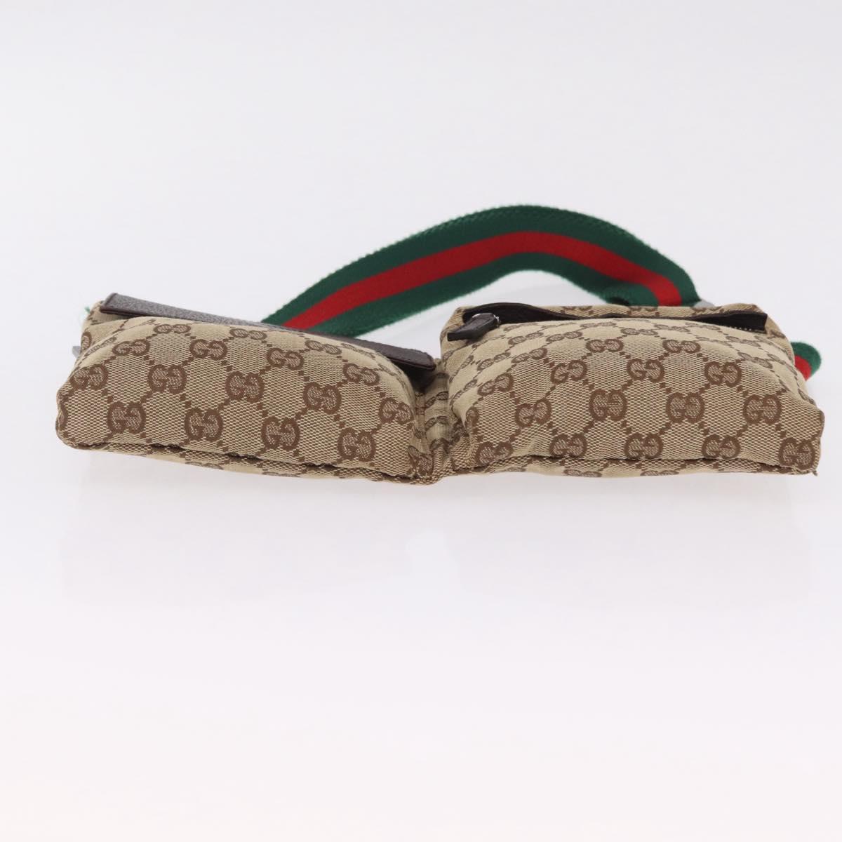 GUCCI GG Canvas Web Sherry Line Waist Bag Beige Silver 28566 Auth 205382A