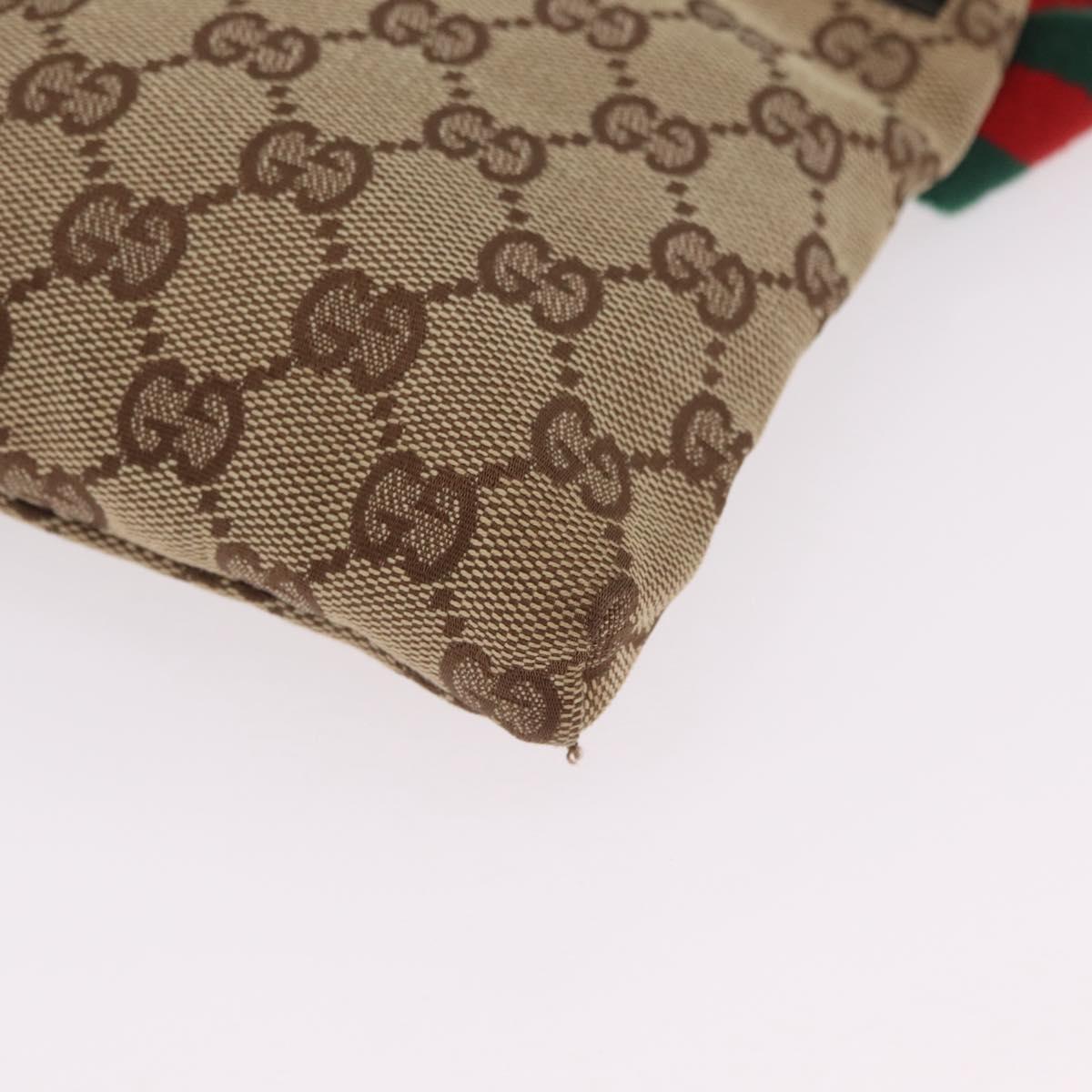 GUCCI GG Canvas Web Sherry Line Waist Bag Beige Silver 28566 Auth 205382A