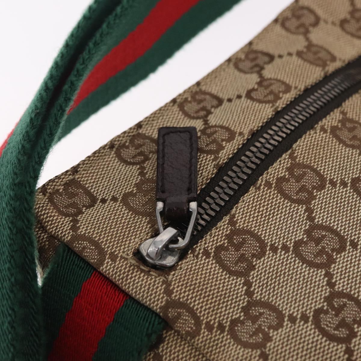 GUCCI GG Canvas Web Sherry Line Waist Bag Beige Silver 28566 Auth 205382A