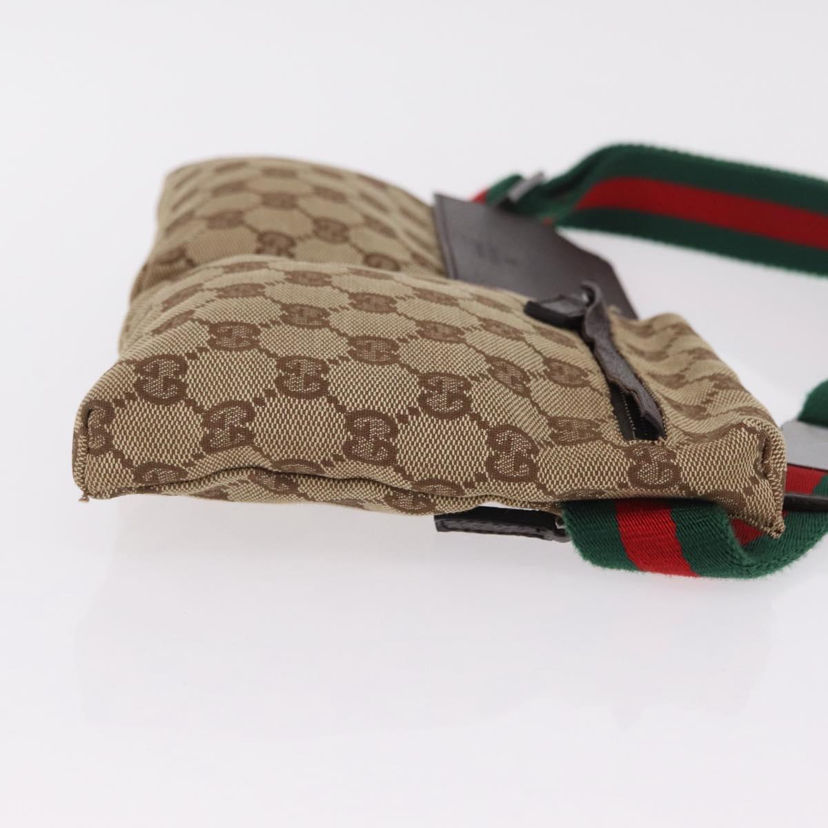 GUCCI GG Canvas Web Sherry Line Waist Bag Beige Silver 28566 Auth 205382A