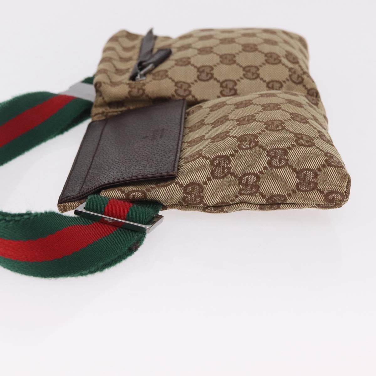 GUCCI GG Canvas Web Sherry Line Waist Bag Beige Silver 28566 Auth 205382A