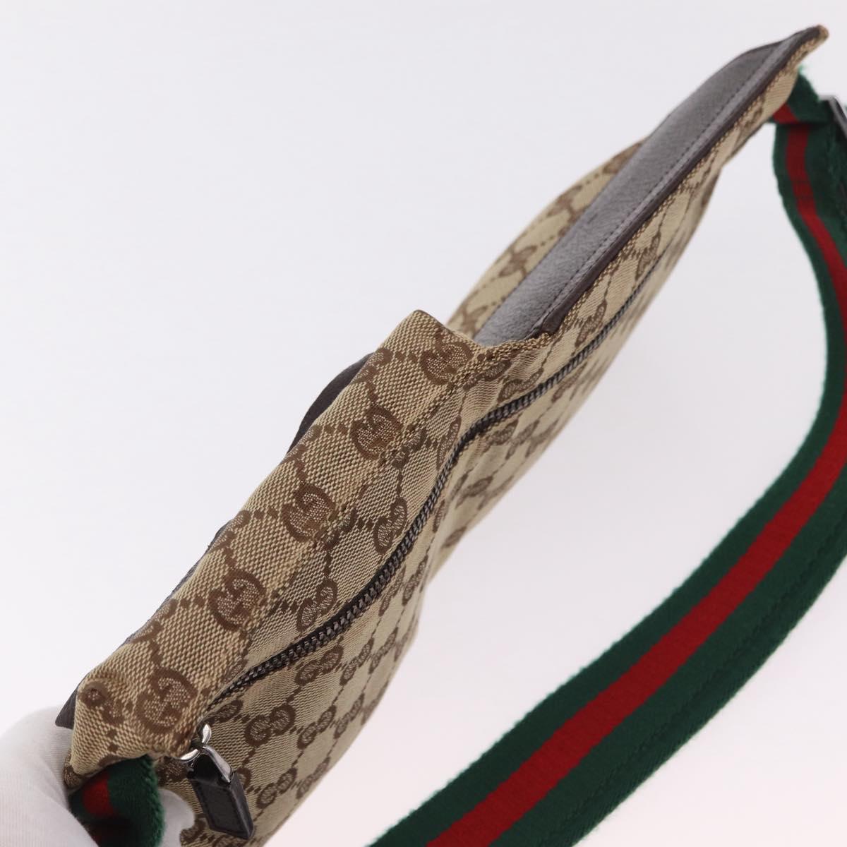 GUCCI GG Canvas Web Sherry Line Waist Bag Beige Silver 28566 Auth 205382A