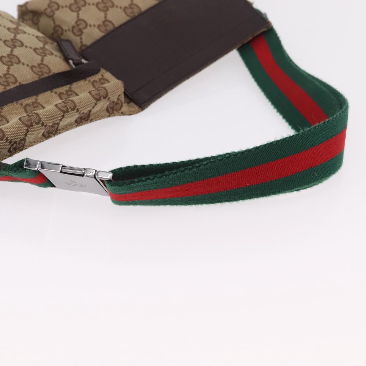 GUCCI GG Canvas Web Sherry Line Waist Bag Beige Silver 28566 Auth 205382A