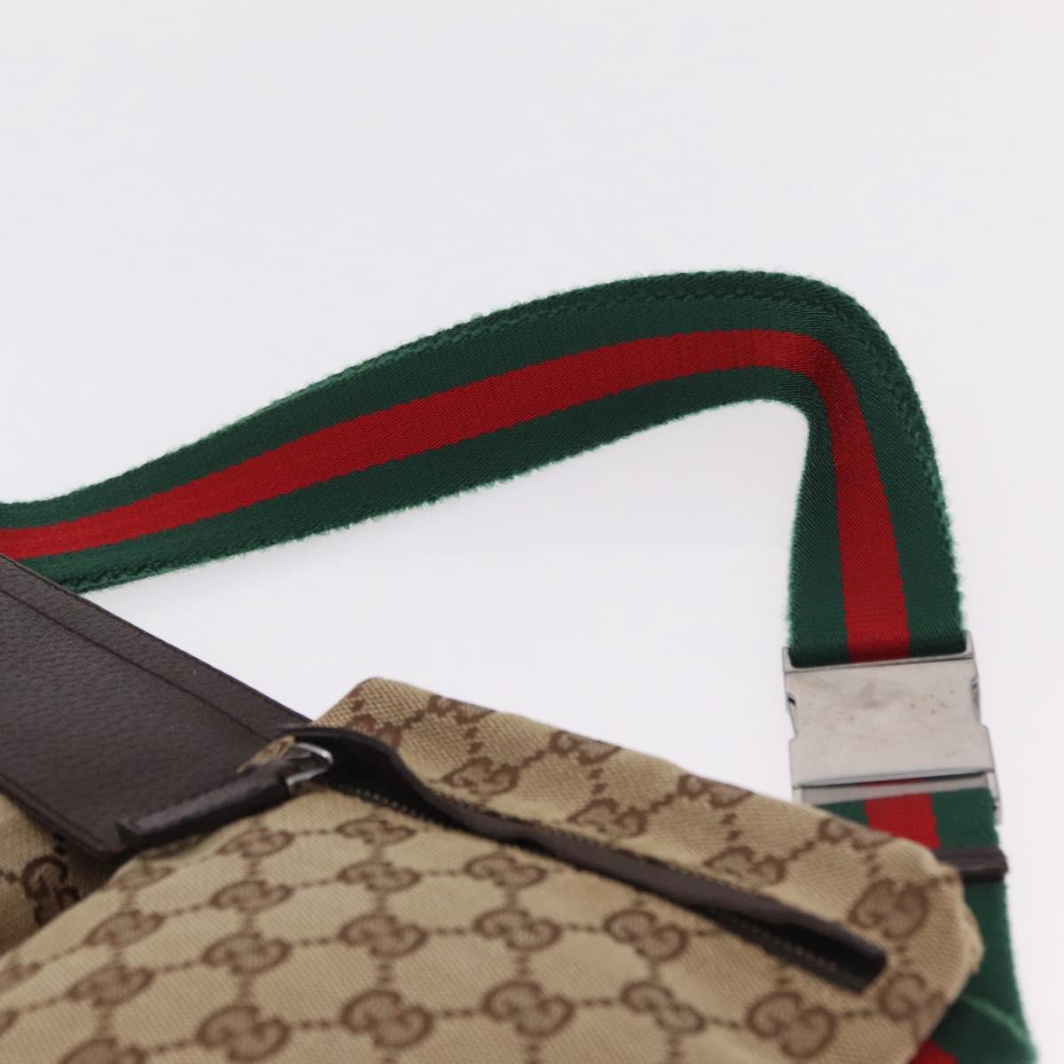 GUCCI GG Canvas Web Sherry Line Waist Bag Beige Silver 28566 Auth 205382A
