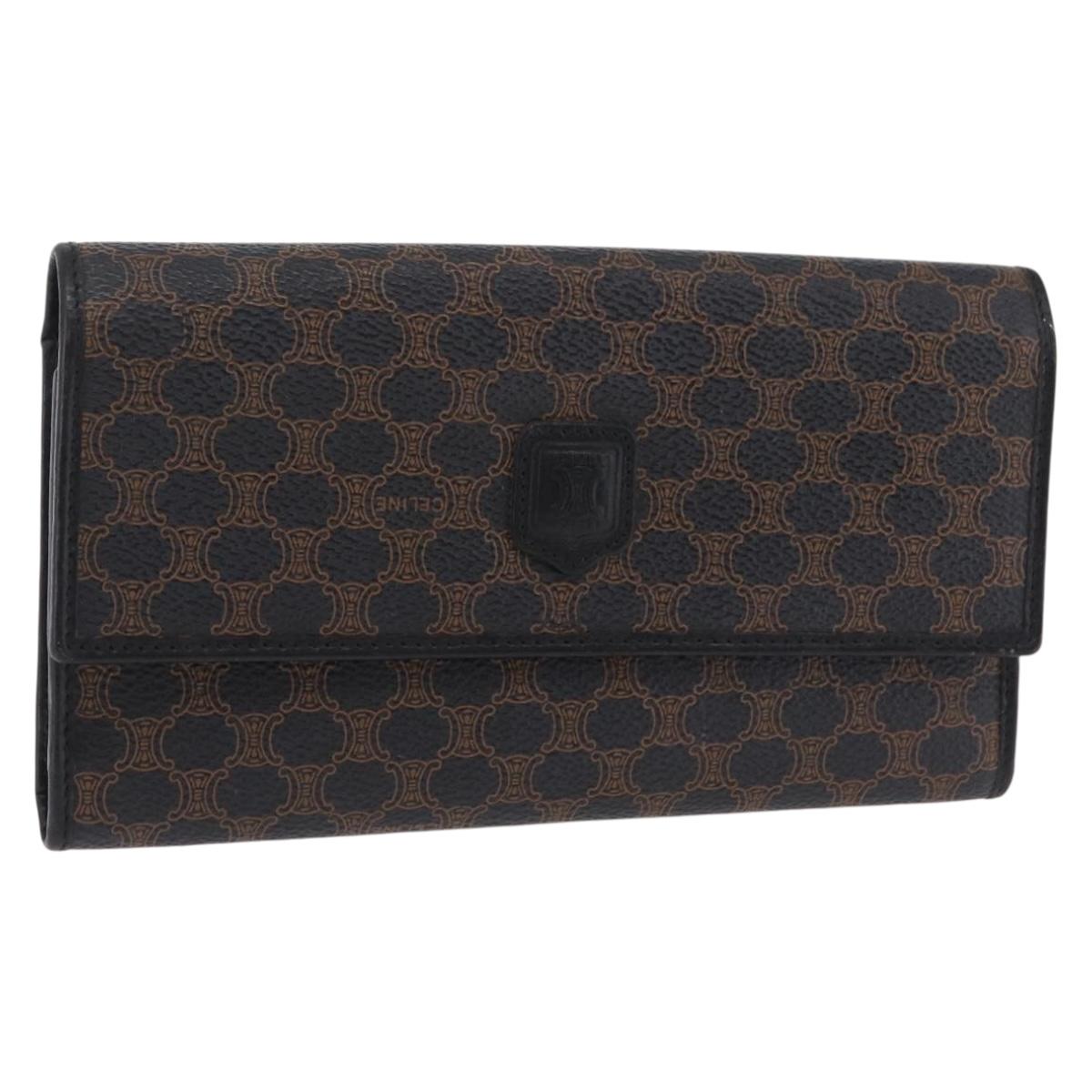CELINE Macadam Canvas Long Wallet PVC Leather Black Gold Auth 205384A