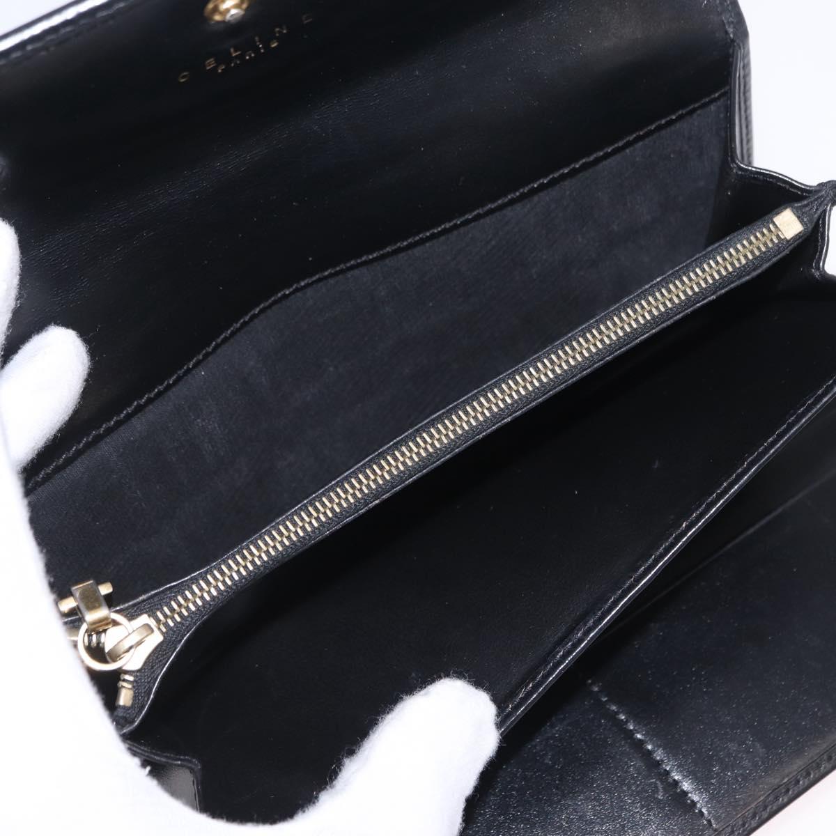 CELINE Macadam Canvas Long Wallet PVC Leather Black Gold Auth 205384A