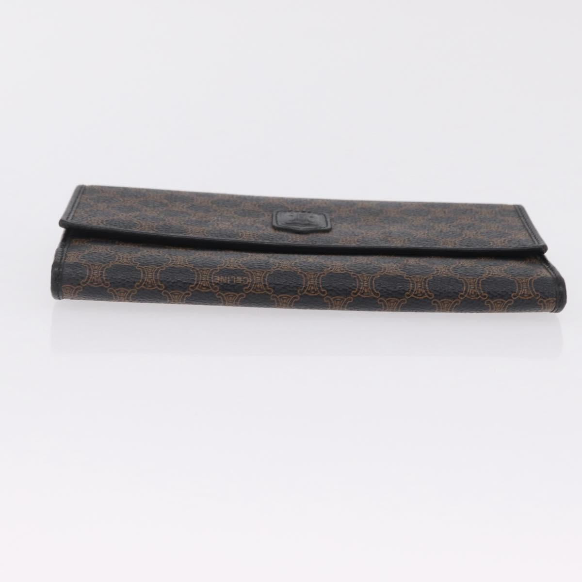 CELINE Macadam Canvas Long Wallet PVC Leather Black Gold Auth 205384A