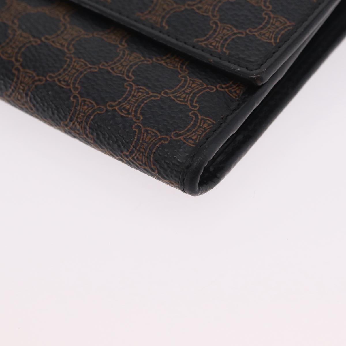 CELINE Macadam Canvas Long Wallet PVC Leather Black Gold Auth 205384A