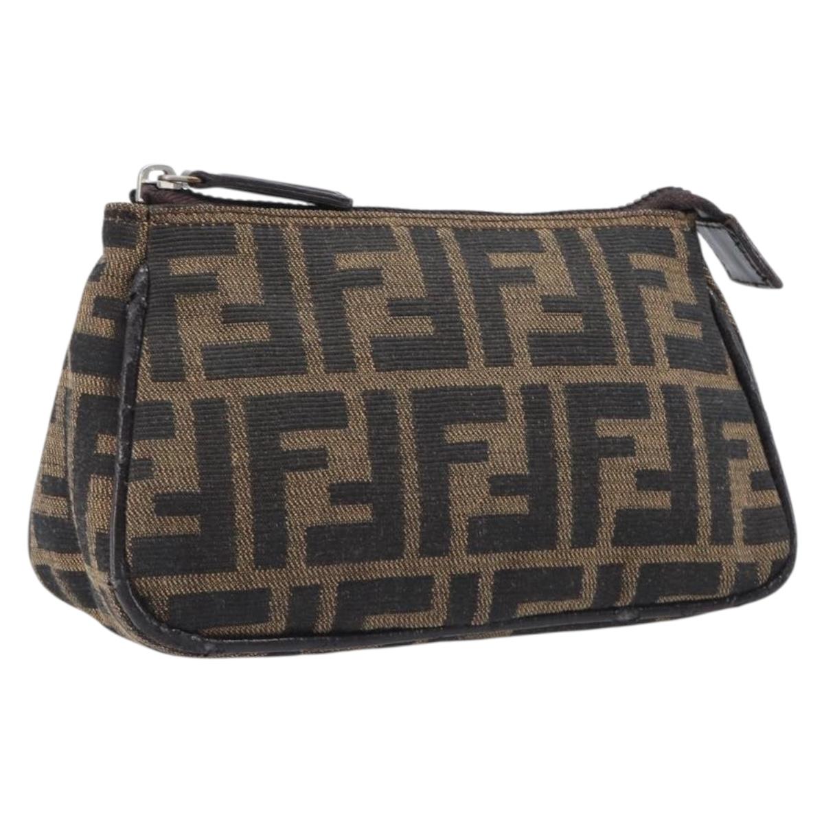 FENDI Zucca Canvas Pouch Black Brown Auth 205385