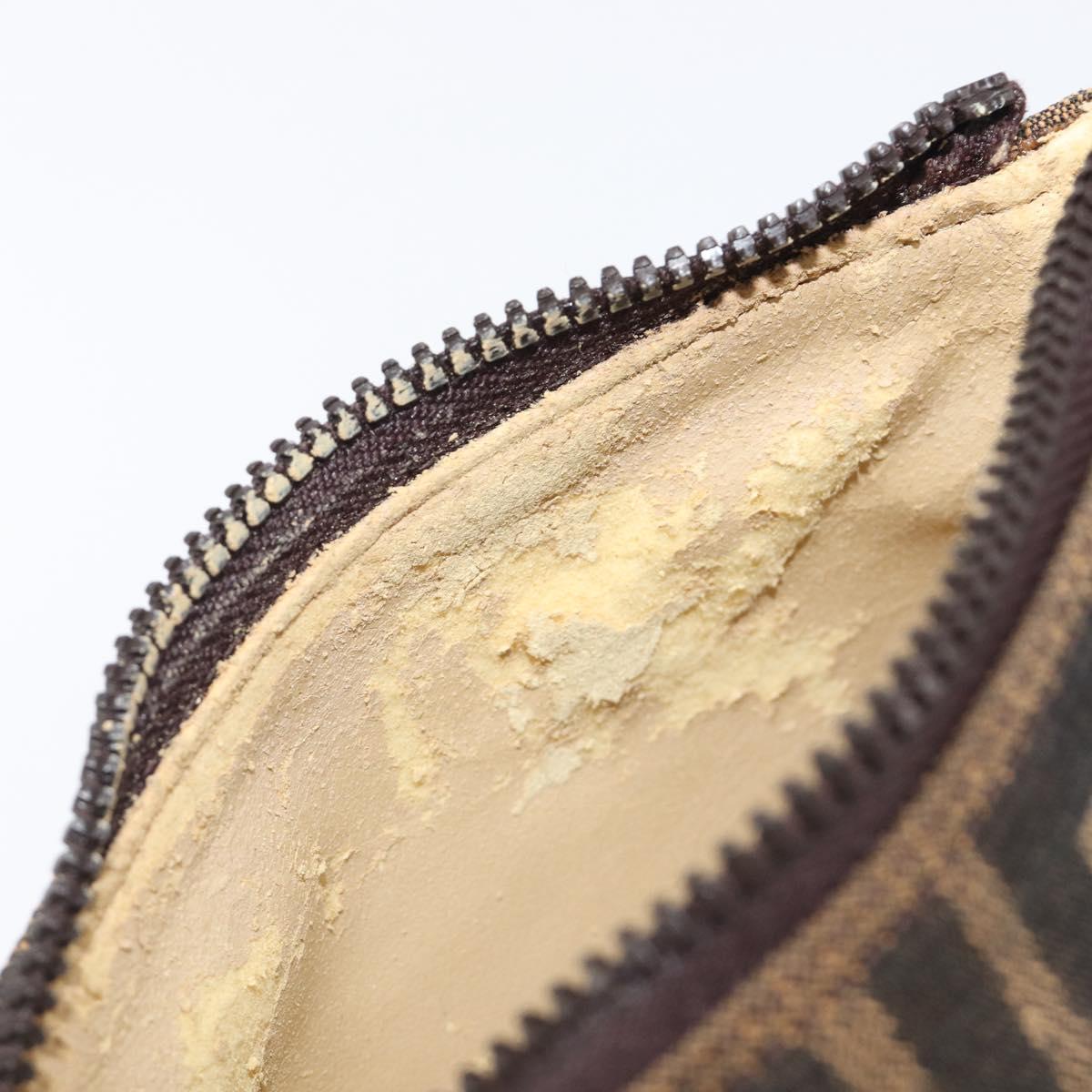 FENDI Zucca Canvas Pouch Black Brown Auth 205385