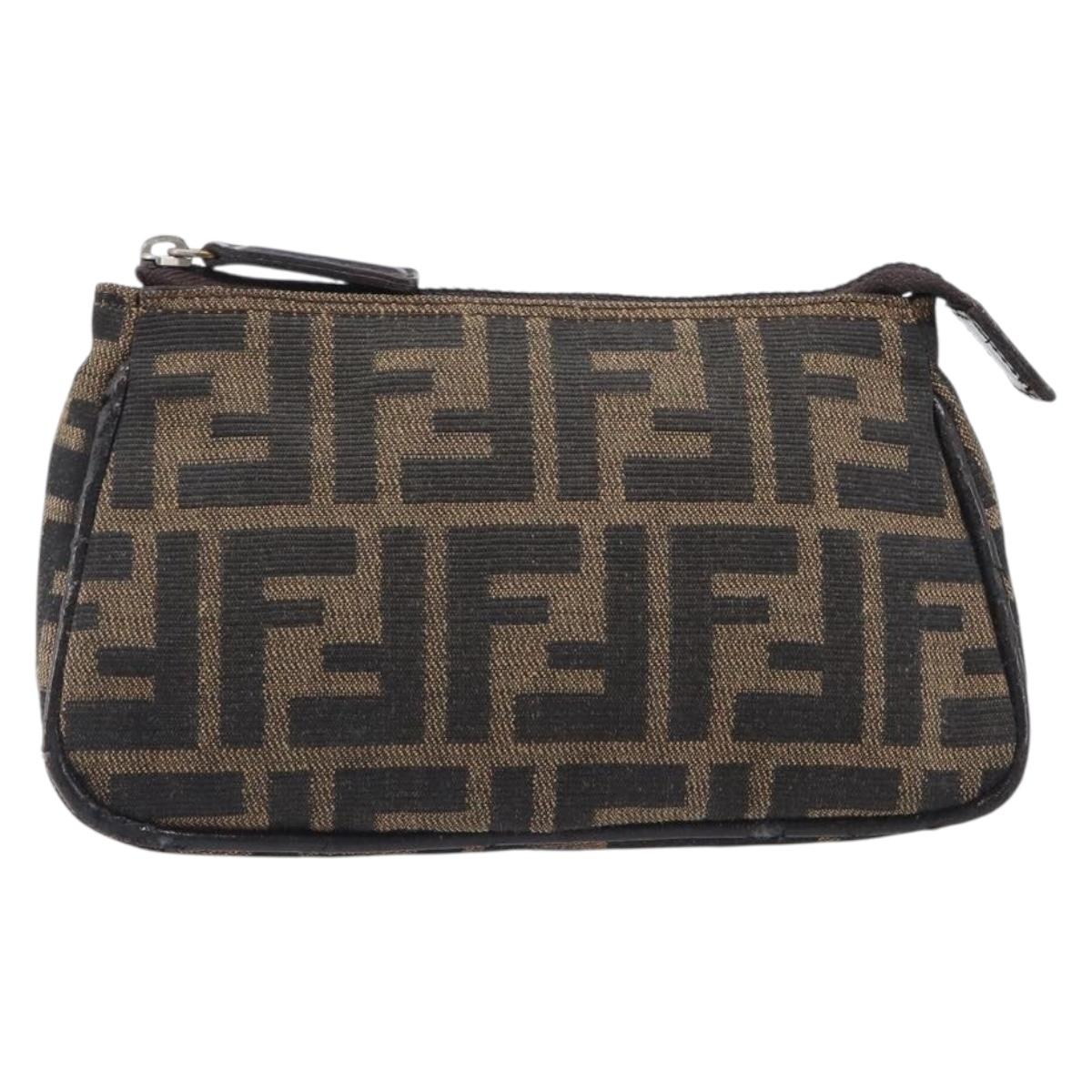 FENDI Zucca Canvas Pouch Black Brown Auth 205385