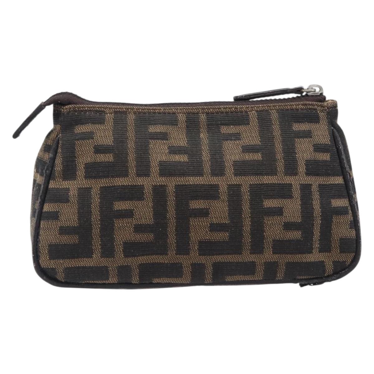 FENDI Zucca Canvas Pouch Black Brown Auth 205385