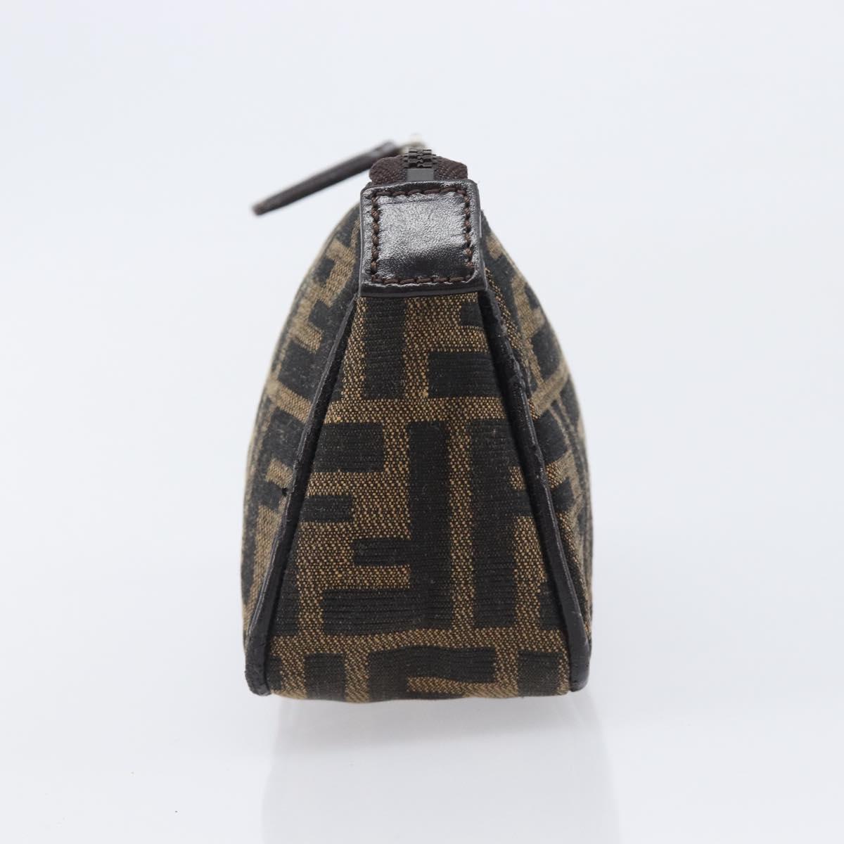 FENDI Zucca Canvas Pouch Black Brown Auth 205385