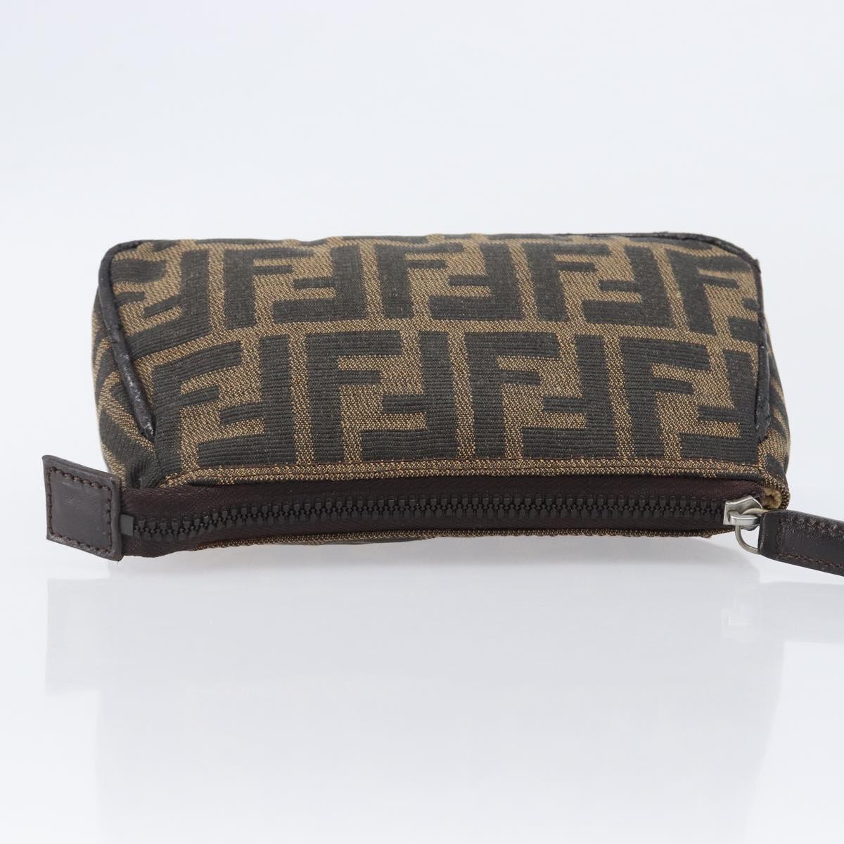 FENDI Zucca Canvas Pouch Black Brown Auth 205385