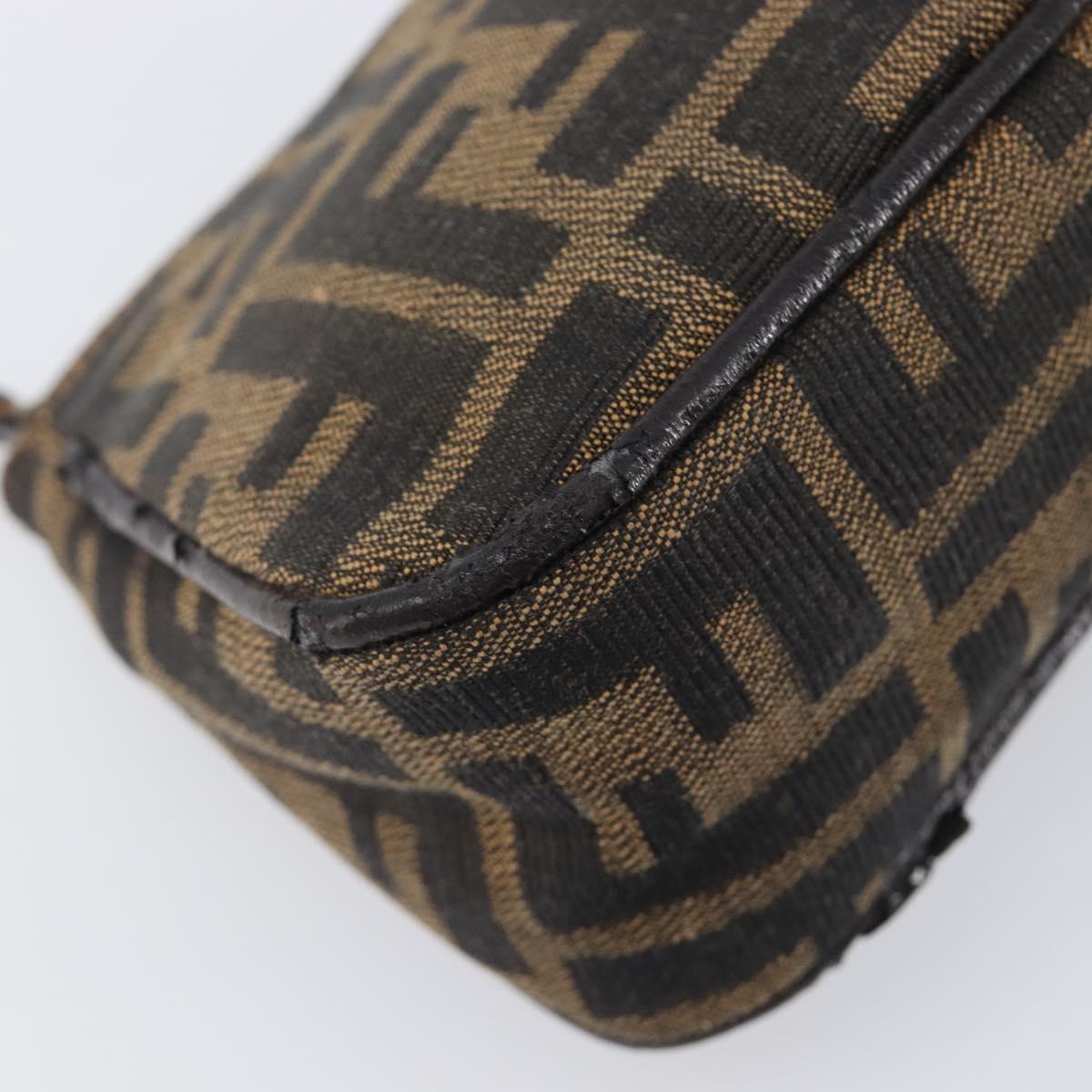 FENDI Zucca Canvas Pouch Black Brown Auth 205385