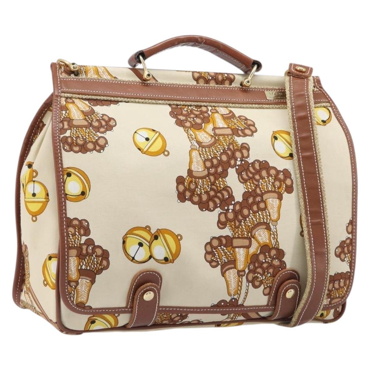 LOEWE Shoulder Bag Canvas 2way Brown White gold Auth 205388A
