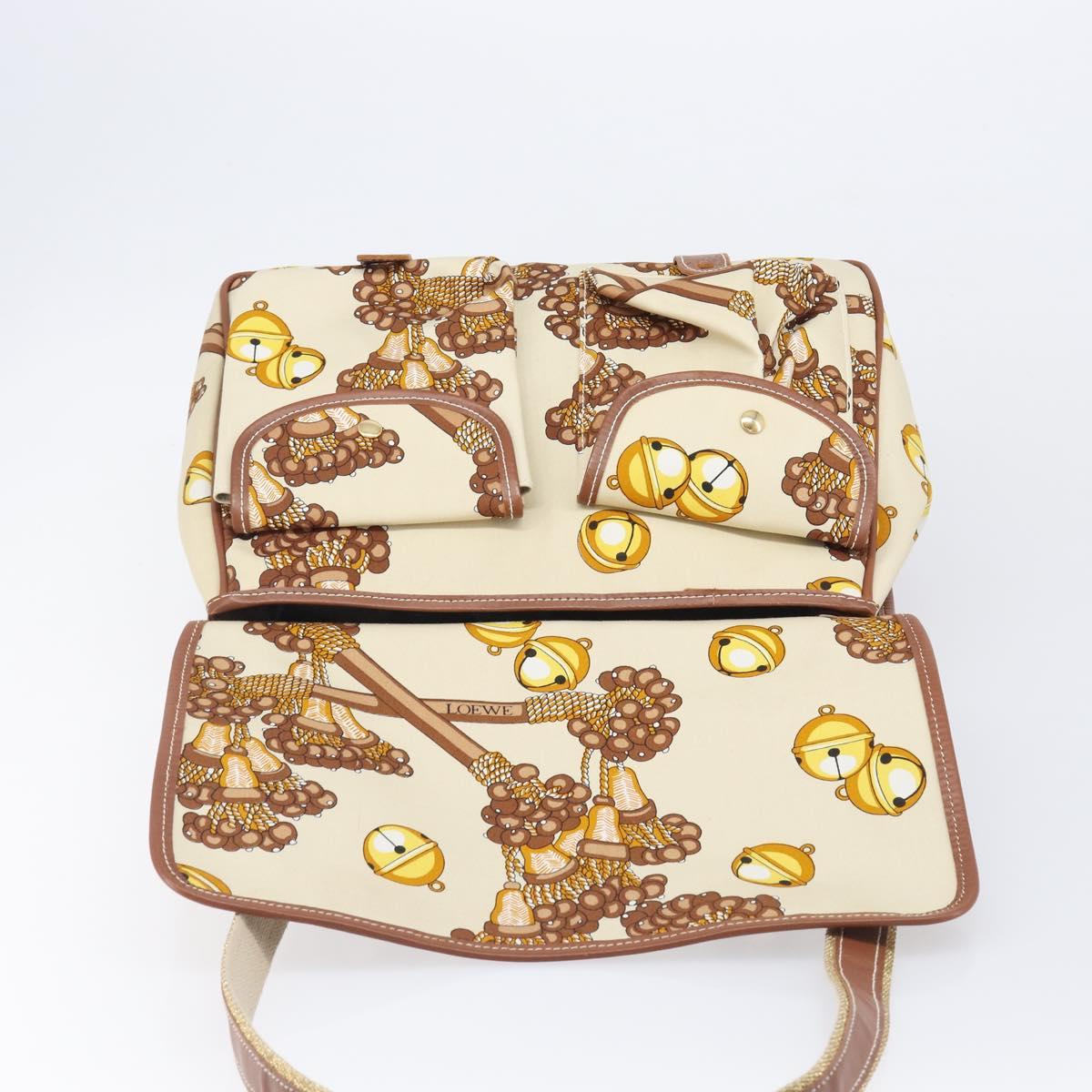 LOEWE Shoulder Bag Canvas 2way Brown White gold Auth 205388A