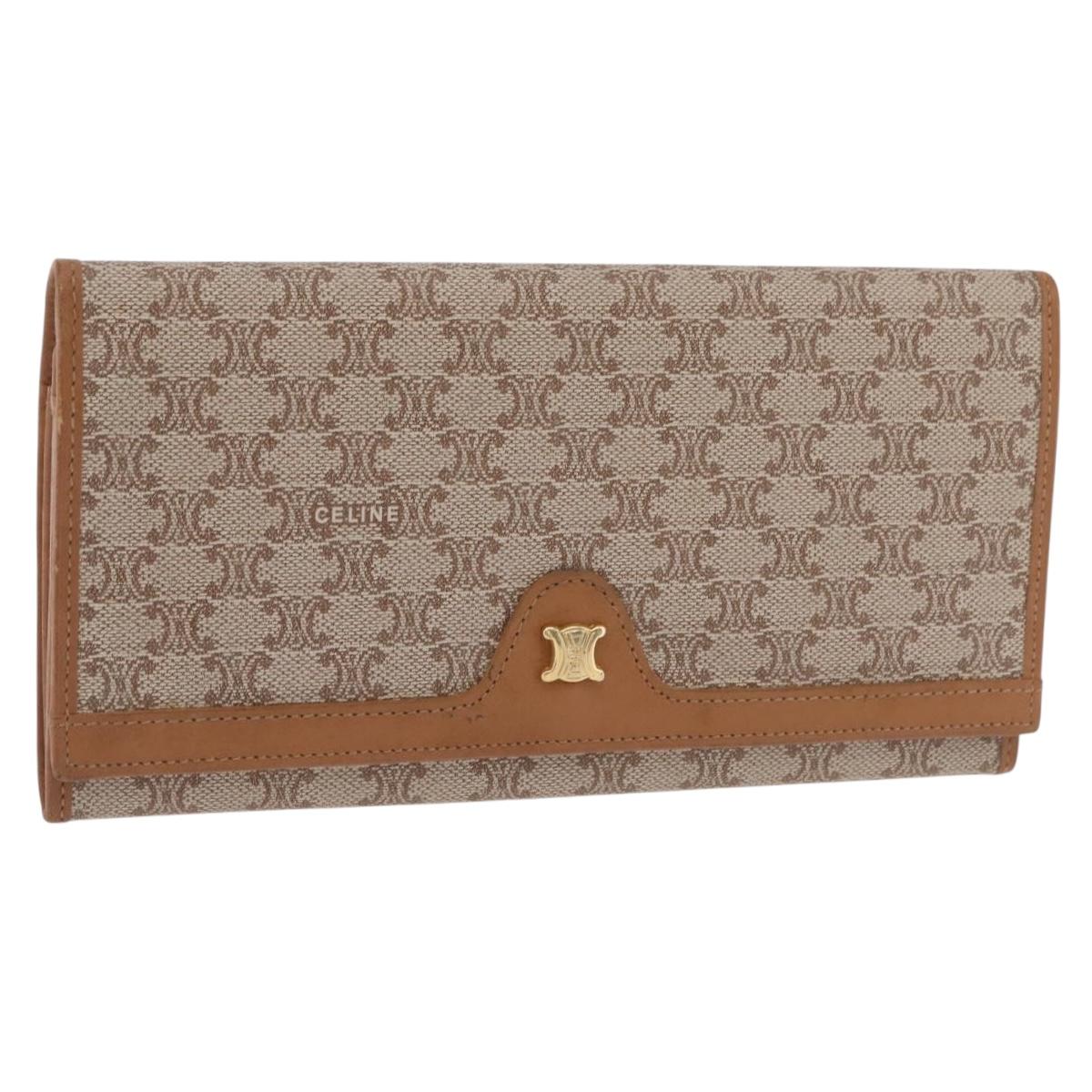 CELINE Macadam Canvas Long Wallet PVC Beige Gold Auth 205392A